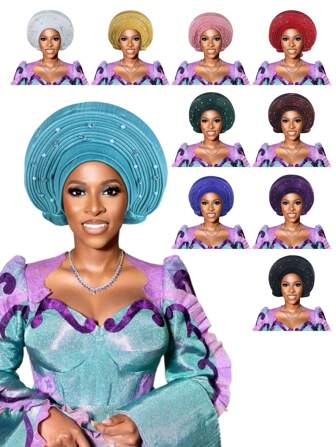 European And American Retro British Felt Headband Hat Women's Church Derby Headdress With Flowers Women's Soft Beret Elegant Beaded African Car Gel Headband, Hand Layered Shiny Fabric Nigeria Headband, Bohemian Style Traditional Wedding And Party Special Occasions Headdress