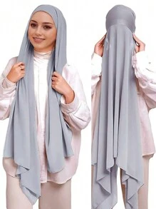 1pc Women Abaya Accessories Easy Wear Modal Lined Instant Hijab Caps, Solid Color Chiffon For Dress - Multicolor - View 18