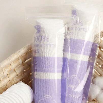 Set de 100/200 piezas Almohadillas desmaquillantes desechables redondas, Almohadillas de limpieza talla grande gruesas de 3 capas con doble cara, Paquete compacto de viaje de 5,8*5,8 cm