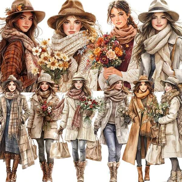 1 Pack Vintage Fashion Girl Wearing Khaki Outfit Stickers, Creative Retro Girl Handmade Decorative Stickers For Scrapbooking, Diary, Album, Photos, School DIY Craft