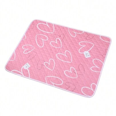1pc Heart-Shaped Pink Waterproof Mattress Pad, Large Size Elderly Incontinence Washable Bed Pad, Menstrual Pad With Ultrasonic Stitching