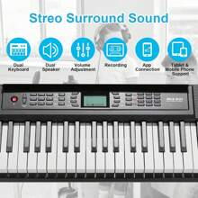 Keyboard Piano Digital Piano 61 Keys, E-Piano Keyboard For Beginners, 300 Sounds & Teaching Function, Electronic Keyboards With Speakers, LCD, USB-MIDI, Piano Stand, Stool, Music Rest - 查看 3