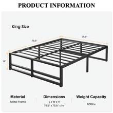 SHA CERLIN Twin|Full|Queen/King Size Metal Bed Frame, 14 Inch Heavy Duty, High Under Bed Platform Storage Space, Steel Slats Support Up To 1000 Lbs, No Box Spring Needed, Mattress Anti-Slip Design, Noise Free, Black * Bed Frame Queen Queen Bed Frame Bed Frame Full Full Size Bed Frame King Size Bed Frame Twin Bed Frame Room Decor Home Decor Christmas Decor Bedroom Decor Valentine Day Decor Storage Living Room Decor Furniture House Decor