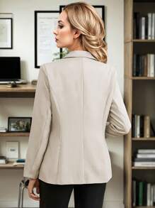 HOMEYEE 复古翻领长袖休闲优雅商务办公夹克，适合春秋冬季 - 杏色 - 查看 3