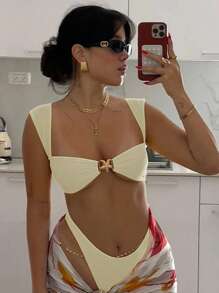 New Arrival Spring/Summer Women's Sexy Casual White Wide Strap Starfish Decor Bikini Set Set, Beach Holiday Party Date Vacation - White - View 1