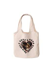 情人节心形图案帆布手提包，化妆包，根据提供的图像定制设计，简约时尚手提包，双面定制印花包女士