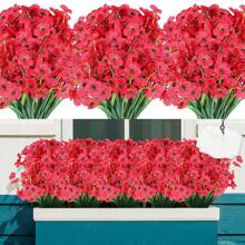 8Pack/5pcs/2pcs Artificial Flowers Silk Flowers Artificial Bouquet Red Faux Flowers UV Resistant Outdoor Plants No Fade For Home Wedding Shrub Garden Porch Window Room Decoration Gifts Birthday Graduation