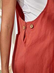 tooluck Womens Maternity Overalls Shorts Button Sleeveless Stylish Pregnant Jumpsuit Summer Cotton Straps Rompers Sets - Brick Red - View 5