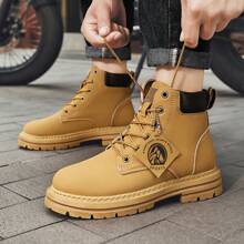 Heren Modieuze Klassieke PU Leren Laarzen, Nieuwe Casual Plus Size Laarzen, Hoge Top Veterschoenen Comfortabele Duurzame Casual Wandelschoenen, Trekkinglaarzen, Geschikt Voor Buitenactiviteiten Voor Mannen, Klassieke Kleurstelling, Duurzaam En Comfortabel, Dikke Zool, Geschikt Voor Alle Seizoenen