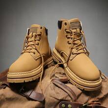 Heren Modieuze Klassieke PU Leren Laarzen, Nieuwe Casual Plus Size Laarzen, Hoge Top Veterschoenen Comfortabele Duurzame Casual Wandelschoenen, Trekkinglaarzen, Geschikt Voor Buitenactiviteiten Voor Mannen, Klassieke Kleurstelling, Duurzaam En Comfortabel, Dikke Zool, Geschikt Voor Alle Seizoenen