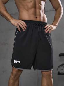 Pantalones cortos versátiles para hombre, diseño de dobladillo de secado rápido para maratón, gimnasio, baloncesto, entrenamiento de atletismo, ligeros para el verano - Negro - Ver 2