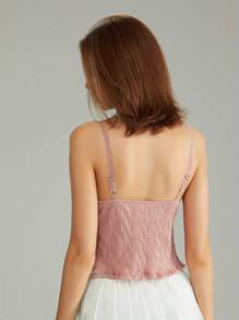 Women Lace Trim Tank Top, Cute Tops For Teens, Solid Color Summer Spaghetti Strap Cami Shirt Going Out Top - Pink - View 8