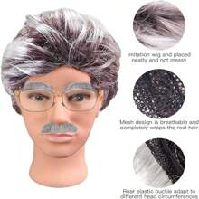 Old Man Costume, Funny Halloween Costumes Set Old Person Grandpa Cosplay Party Dress Up With Gray Wig Moustache Eyebrows Glasses For 100th Day Of School Carnival Masquerade Theme (Male) - Multicolor - View 2