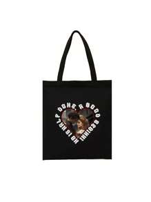 情人节心形图案帆布手提包，化妆包，根据提供的图像定制设计，简约时尚手提包，双面定制印花包女士