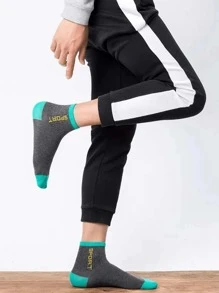 5/10 Double 男士纯色字母印花运动圆领袜 - 吸湿排汗，轻盈 - 舒适柔软，四季休闲风格，适合日常穿着