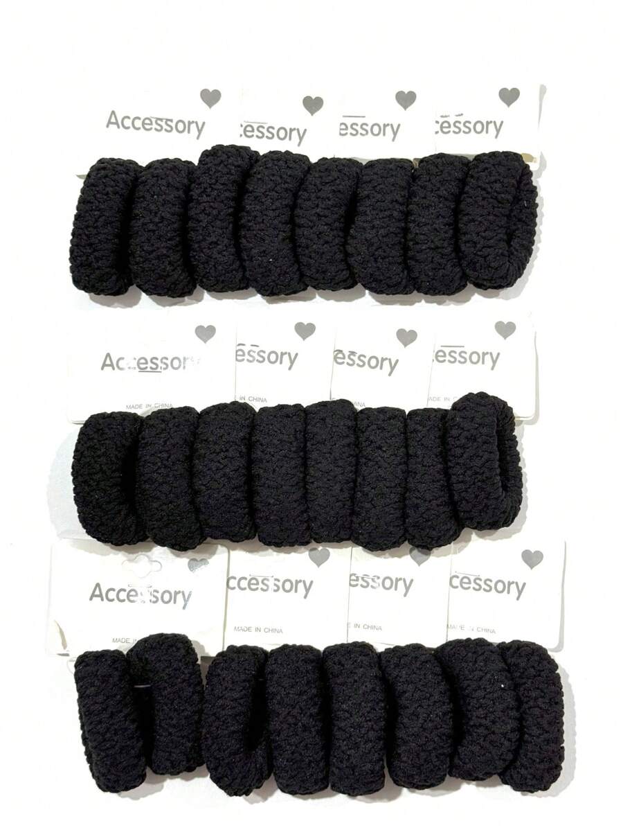 24Pcs High Elastic Hair Rope Net Durable Thick Hair Accessories - màu đen - Xem 1
