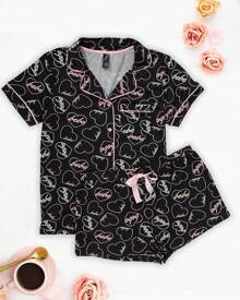 Bebe Pajama Set For Women, Stretch Rayon Knit Short Sleeve PJs For Women Set, Ladies Pajamas Sets - Hati Hitam - View 3