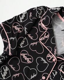 Bebe Pajama Set For Women, Stretch Rayon Knit Short Sleeve PJs For Women Set, Ladies Pajamas Sets - Hati Hitam - View 4