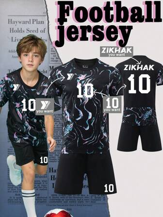 Conjunto de fútbol juvenil estilo coreano personalizable (8-12 años) - Conjunto de jersey y pantalones cortos personalizados con logotipo, números y contenido de texto personalizables