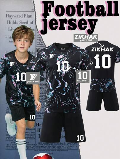 Customizable Korean Style Youth Football Set (8-12 Years Old) - Personalized Jersey And Shorts Set With Customizable Logo, Numbers, And Text Content