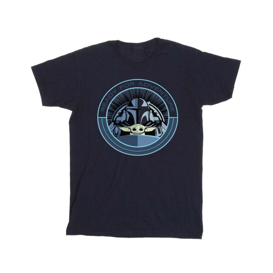 Disney Mens The Mandalorian Grogu Ready For Adventure TShirt (Navy Blue) - 153gsm 100% Cotton