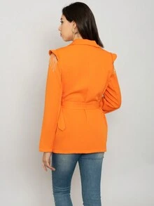 Blazer para mujer elegante unicolor con diseño de pequeños flecos en hombros  y cinturón decorativo de moda para uso causal o formal - Naranja - Ver 7