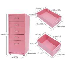 Storage Cabinet With 5 Drawers, Metal Drawer Organizer With Wheels 28*41*69cm, Pink Multi-Use Storage Cabinet For Living Room Study Room Bathroom Steel Made Durable Easy Installation - Hồng - Xem 2