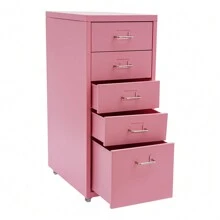 Storage Cabinet With 5 Drawers, Metal Drawer Organizer With Wheels 28*41*69cm, Pink Multi-Use Storage Cabinet For Living Room Study Room Bathroom Steel Made Durable Easy Installation - Hồng - Xem 6