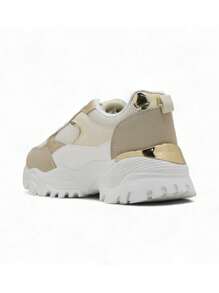 Ademende, comfortabele en lichtgewicht contrasterende kleurblok-pailletten-metalen-decor casual hardloopsneakers