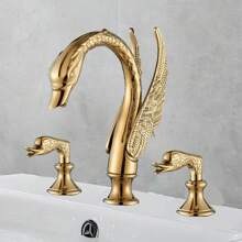 Gold Swan Bathroom Sink Faucet 3 Holes 2 Handle Widespread Vanity Mixer Faucet - 金色 - 查看 1