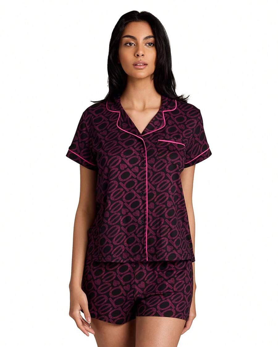 Bebe Pajama Set For Women, Stretch Rayon Knit Short Sleeve PJs For Women Set, Ladies Pajamas Sets - Black 6 - View 1