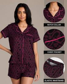 Bebe Pajama Set For Women, Stretch Rayon Knit Short Sleeve PJs For Women Set, Ladies Pajamas Sets - Black 6 - View 2