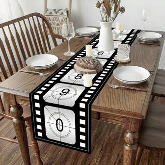 Camino de mesa con tira de película - Cubierta de mesa con bobina de película hecha a máquina - Para fiestas de solteros, eventos en general y reuniones con tema de cine - Mantel decorativo con tema de cine - Regalo perfecto para amantes del cine y anfitriones de fiestas