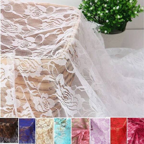 Lace Fabric In Multiple Sizes & Colors: 59inch*39.37inch /150cm*100cm /150cm*200cm /150cm*300cm /150cm*500cm Floral Rose Knitted Lace Fabric, Non-Stretch, Black, White, Beige, Sky Blue, Burgundy, Pink, Purple, For DIY Clothing, Wedding Dress, Sewing, Home Curtain, Door Curtain, Wedding Decor, Party Decor, Sports Festival Headpiece, Ribbon Decorations