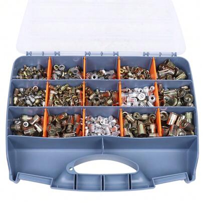 YUNRUX 1200x Stahl Nietmutter-Sortiment Box Blindnietmuttern Satz Einnietmuttern Set Edelstahl Gewindenieten M3 M4 M5 M6 M8 M10 M12