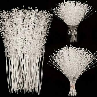 1 set (10piezas/20piezas) Palitos con perlas blancas para corona de flores, ramo de novia y decoración de boda - Incluye corona de flores de perlas blancas, ramo de novia con perlas y hilo para DIY joyería y decoración de mesa para boda y fiesta, hechos a mano.