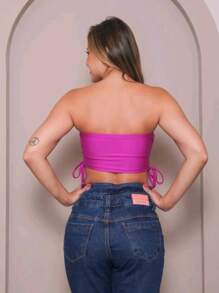 Women's Cropped Top With Band And Tie With Suplex Cup Strapless Blogueirinha One Size - Fits Sizes 36 To 42 - 紫丁香 - 查看 2