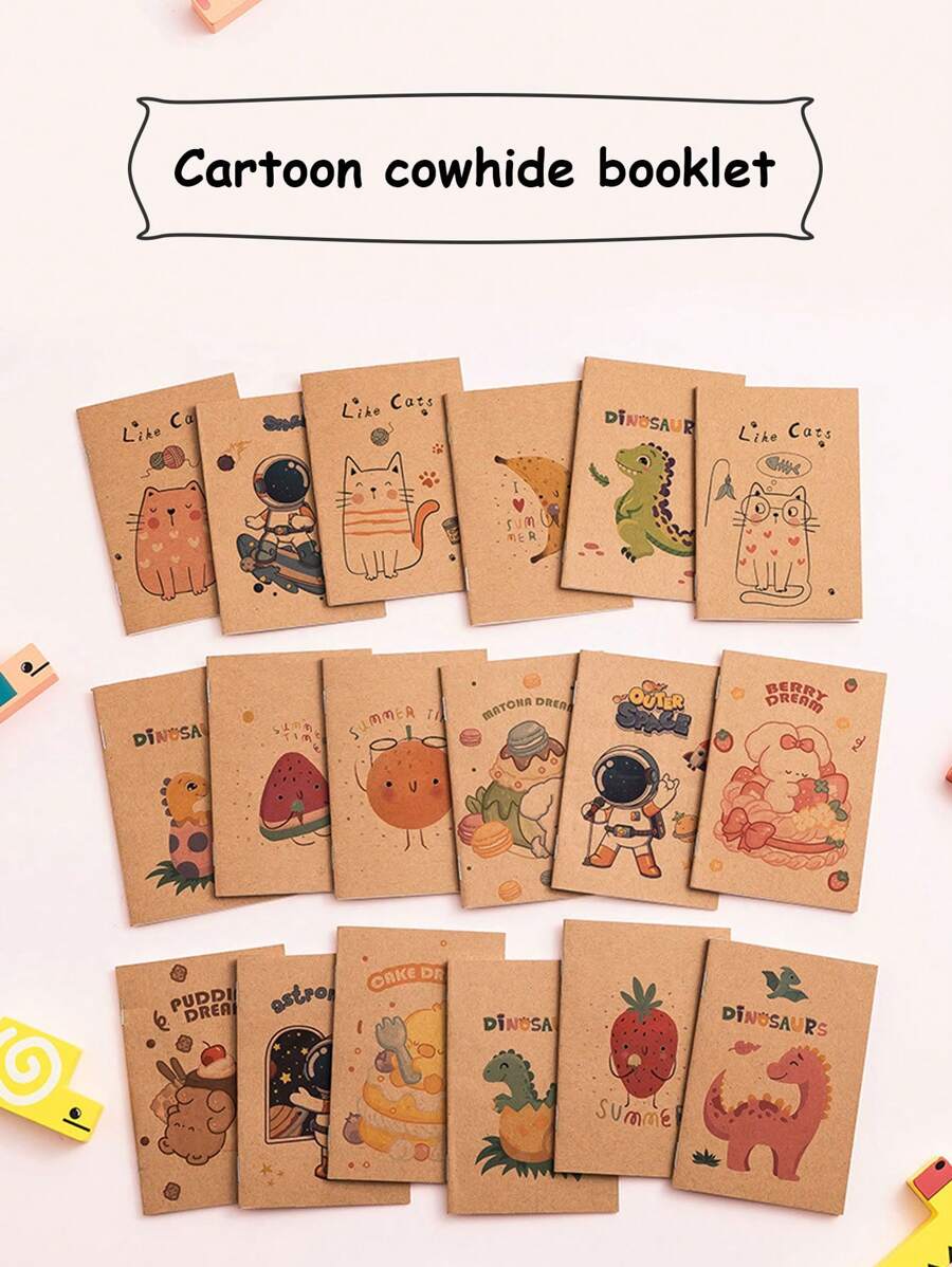 2pcs/4pcs/6pcs Mini Dinosaur/Astronaut/Cat Design Pocket Notebooks, Portable Diary, Memo Pad, Pocket Size (Random Pattern),School Supplies,Back To School - Multicolor - View 1