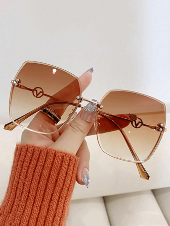 1pc Women's Retro Frameless Square Gradient Tinted Metal Leg Fashion Fashion Glasses Beach Accessories For Women Glasses Shades Elegant Outfit