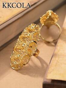 KKCOLA 1 件时尚夸张镂空开口戒指、派对珠宝、节日礼物、婚礼珠宝、时尚配饰 - 金黃色 - 查看 4