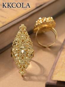 KKCOLA 1 件时尚夸张镂空开口戒指、派对珠宝、节日礼物、婚礼珠宝、时尚配饰 - 金黃色 - 查看 3