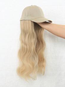 (Beige Cap + Golden Wig) Baseball Cap With 26-Inch Wavy Synthetic Hair Wig, Adjustable Cap Size, Suitable For Women And Girls - Blonde Highlight - View 3