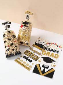 25/50/100 piezas Bolsas de regalo de graduación, con cuerdas doradas, bolsas de plástico transparente desechables para dulces, adecuadas para regalos de celebración de graduación, recuerdos de fiesta de graduación - Temporada de graduación mixta - Ver 10