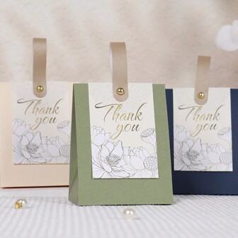 10PCS Thank You Gift Paper Box With Handles Floral Design Thank You Bags For Business, Boutique, Gifts, Wedding Favors,Birthday Party Decor