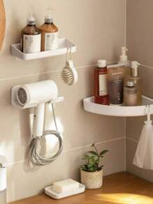 1 件浴室吹风机支架，无需钻孔淋浴吹风机挂架，浴室收纳整理器吹风机支架壁挂式吹风机支架返校