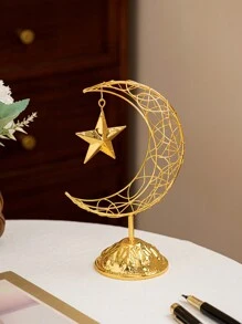 1 đồ trang trí nghệ thuật bằng sắt hình mặt trăng và ngôi sao, màu vàng và đen, phong cách sang trọng và sáng tạo, cầm tay, thích hợp cho gia đình, bàn ăn, máy tính để bàn, lễ hội, khách sạn, phòng khách, trang trí Al-Fitr - Nhiều màu - Xem 5