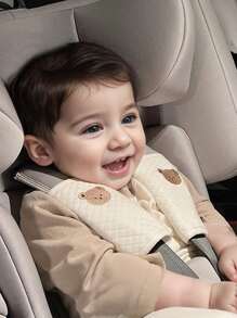 兒童汽車安全帶肩膀墊套,卡通熊兔設計嬰兒防勾扯頸部保護裝置,男女均可使用 - 卡其色 - 查看 9