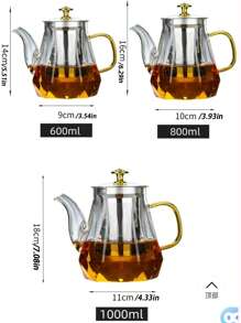 1pc 高硼硅耐热玻璃茶壶带不锈钢过滤器大容量钻石形茶壶大容量耐热茶壶茶分离茶具