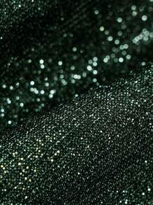 Women Summer Crop Top Black Shiny Spaghetti Straps Low Cut V-Neck Form-Fitting Tank Top For Girls - 墨綠色 - 查看 7