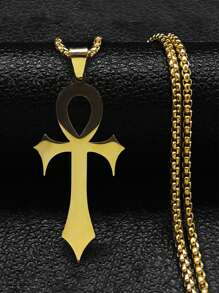 Gothic Egyptian Cross Key Of Life Necklace, Stainless Steel Black/Gold/Silver Religious Pendant Necklace, Gothic Jewelry, Holiday Gift - Multicolor - View 16